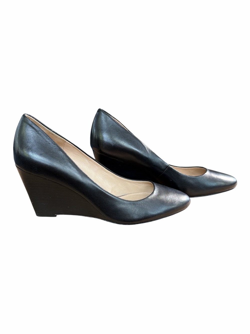 Via Spiga Black Leather Wedge Pumps Italian Made Women’s 8.5M Career Shoes - Picture 6 of 14